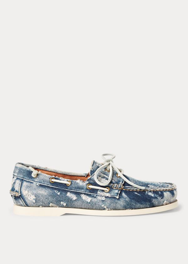 Ralph Lauren Merton Washed Denim Lodní Shoe Blankyt Bílé | pQAqBuxf