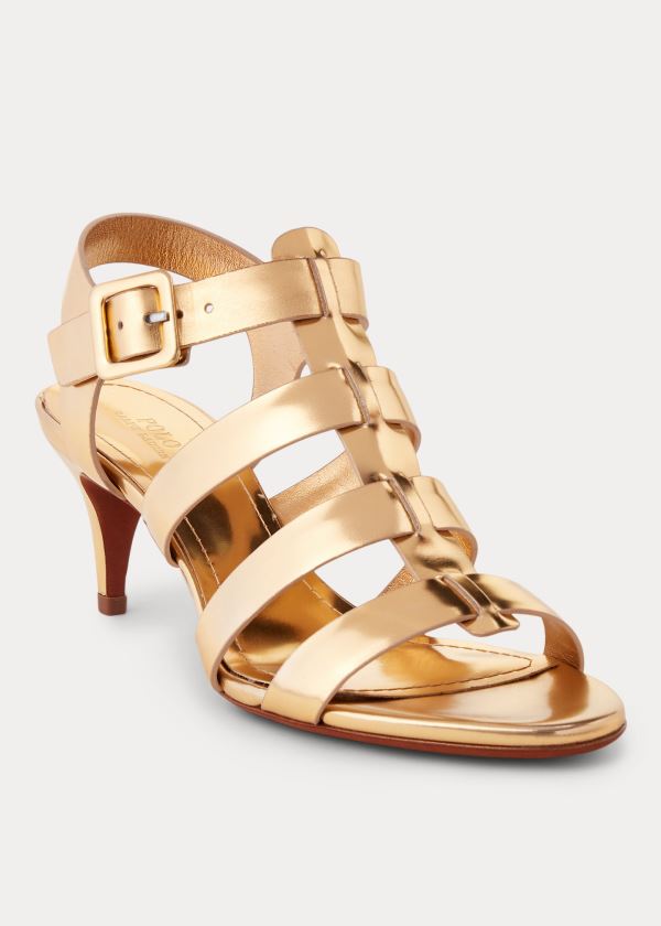 Ralph Lauren Metallic Læder Sandal Zlaté | 11soKnF6