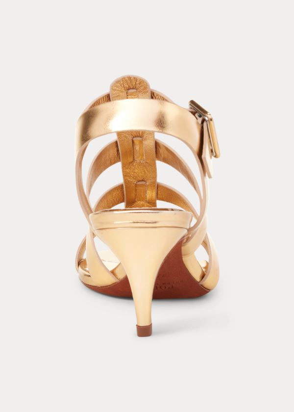 Ralph Lauren Metallic Læder Sandal Zlaté | 11soKnF6