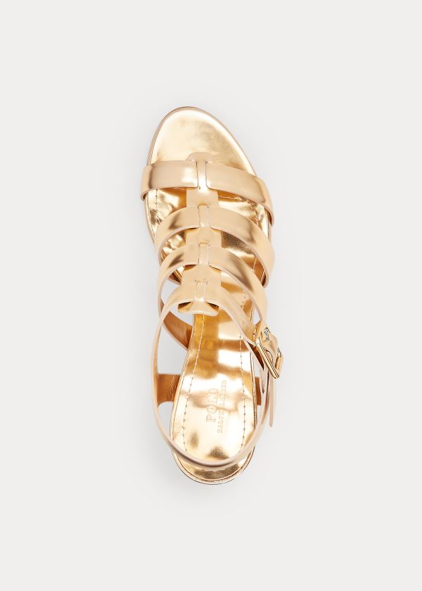 Ralph Lauren Metallic Læder Sandal Zlaté | 11soKnF6