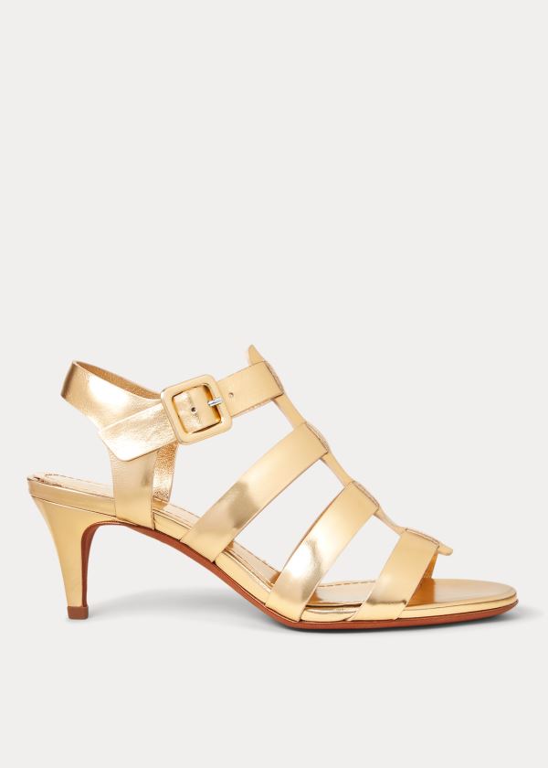 Ralph Lauren Metallic Læder Sandal Zlaté | 11soKnF6