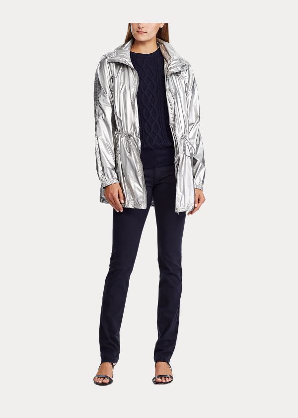 Ralph Lauren Metallic Taffeta S Kapucí Jacket Stříbrné | F9KpNen3