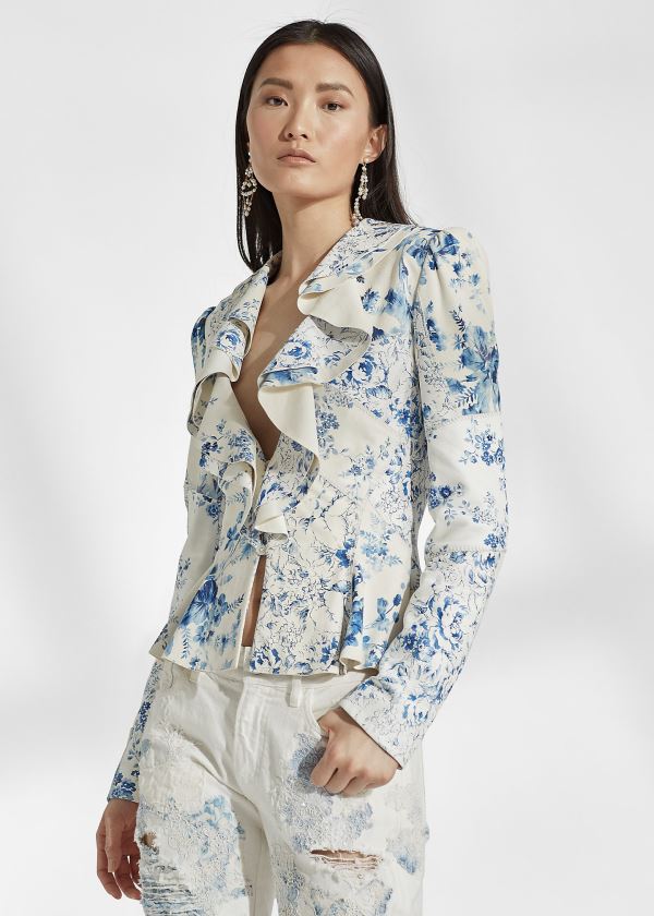 Ralph Lauren Mitchell Floral Læder Jacket Bílé Blankyt | wWrau3jQ