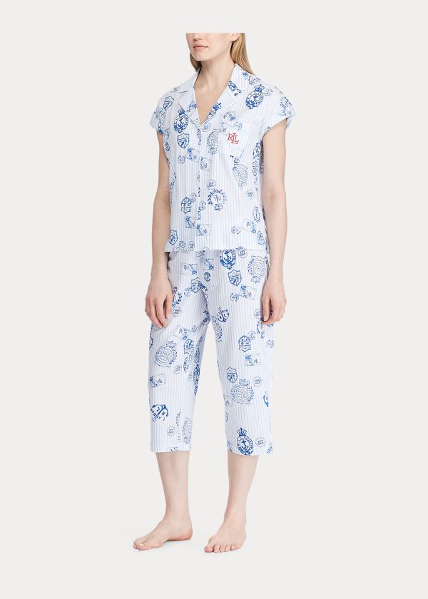Ralph Lauren Nautical Bavlněné Sleep Set Bílé Tmavě Blankyt | FxIUTY2o