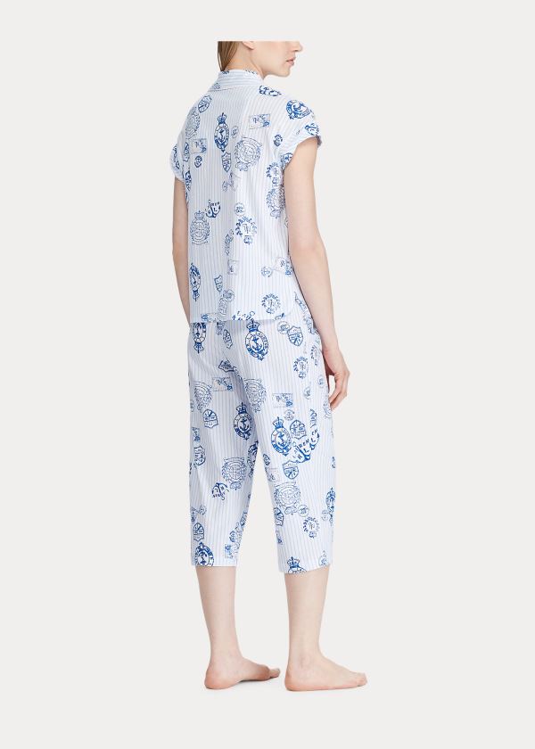 Ralph Lauren Nautical Bavlněné Sleep Set Bílé Tmavě Blankyt | FxIUTY2o