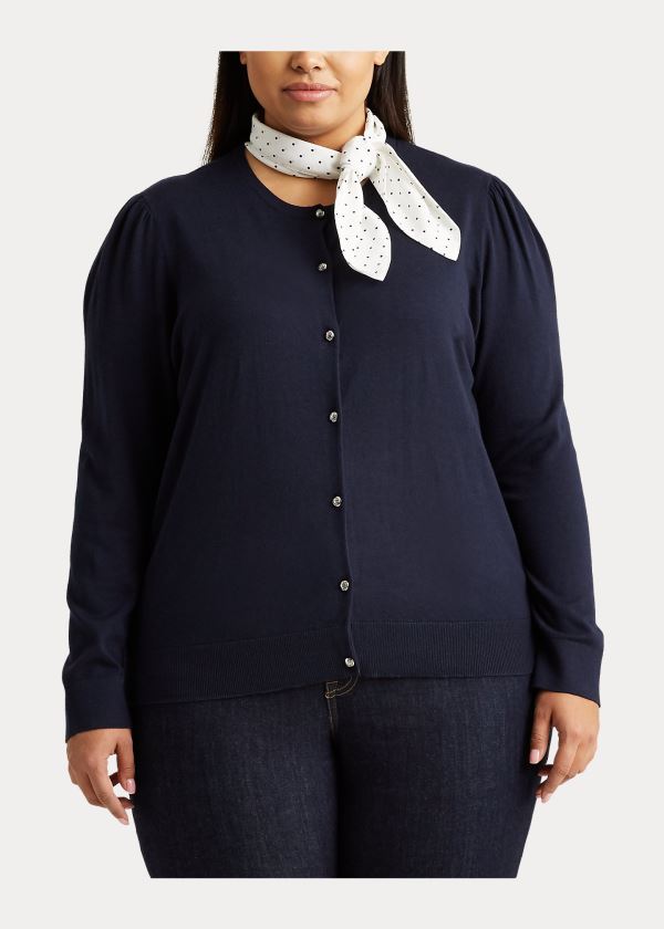 Ralph Lauren Neck-Scarf Bavlněné Cardigan Tmavě Blankyt | GzYzb8Uq