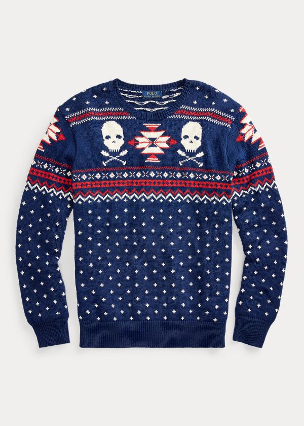 Ralph Lauren Nordic Scull-and-Bones Svetrové Královská Modrá Blankyt Krém | QcwiGH5r