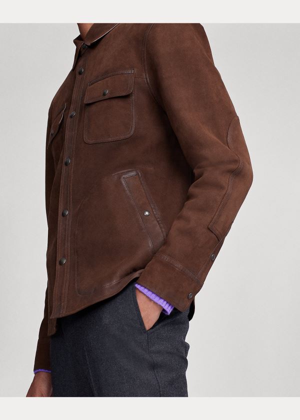 Ralph Lauren Nubuck Læder Shirt Jacket Hnědé | hM5NRm9B