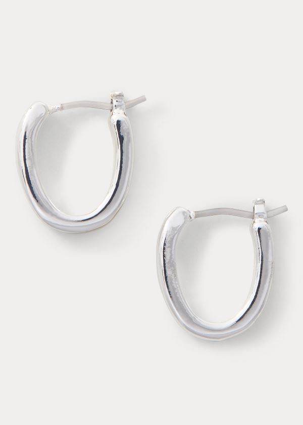 Ralph Lauren Oval Hoop Earring Stříbrné | DraMoP8G