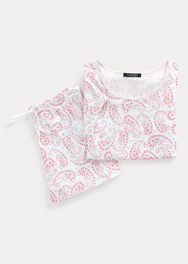Ralph Lauren Paisley Boxerské Pajama Set Bílé Růžové | hXEyrE3l