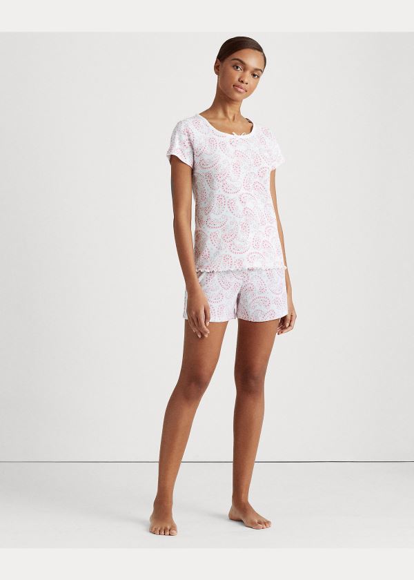 Ralph Lauren Paisley Boxerské Pajama Set Bílé Růžové | hXEyrE3l