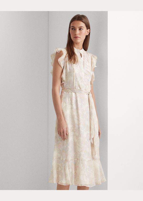 Ralph Lauren Paisley Georgette Šaty Krém Viacfarebný | DWPaJxCo