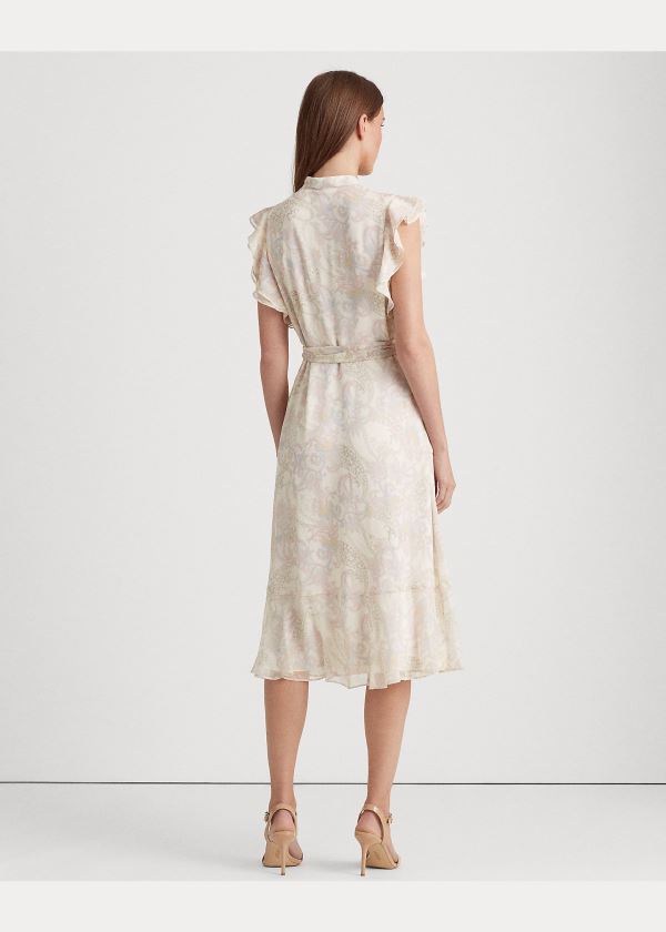 Ralph Lauren Paisley Georgette Šaty Krém Viacfarebný | DWPaJxCo