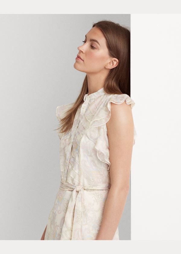 Ralph Lauren Paisley Georgette Šaty Krém Viacfarebný | DWPaJxCo