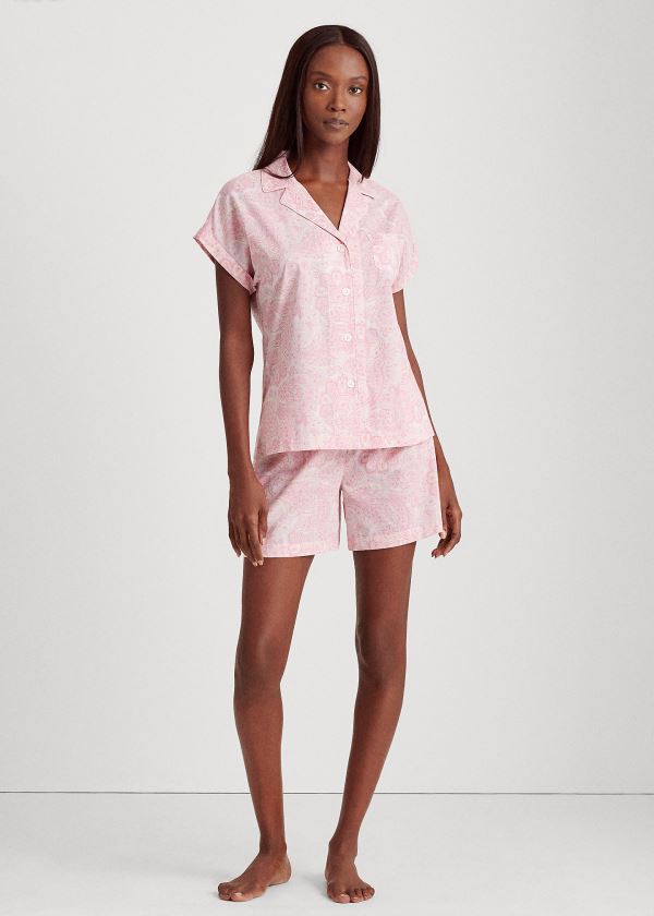 Ralph Lauren Paisley Modal Boxerské Pajama Set Bílé Růžové | gQHDTecl