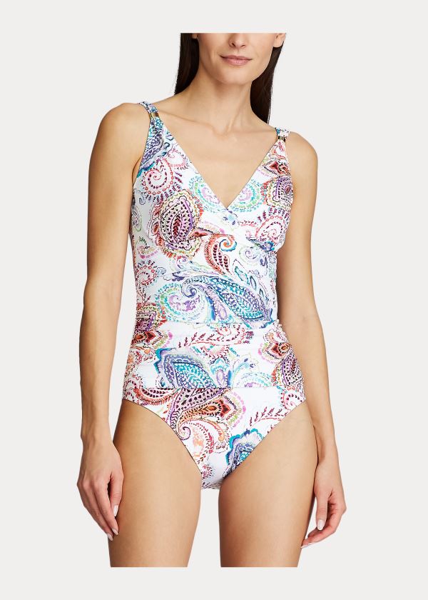 Ralph Lauren Paisley Surplice One-Piece Bílé | P0oKpUH1