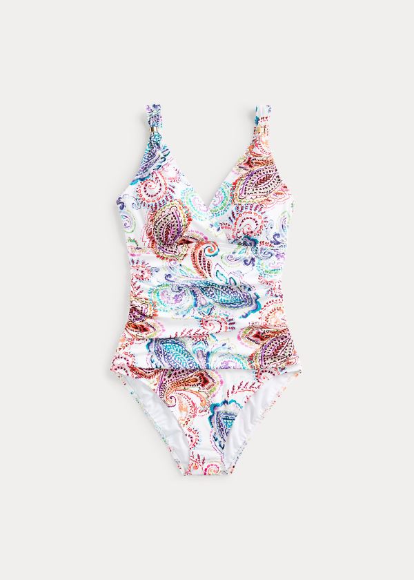 Ralph Lauren Paisley Surplice One-Piece Bílé | P0oKpUH1