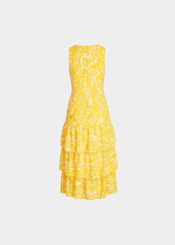 Ralph Lauren Paisley Tiered Crepe Šaty Citrón Krém Viacfarebný | NJscw3sW