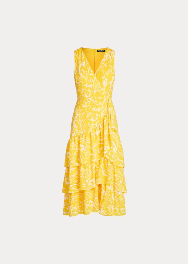 Ralph Lauren Paisley Tiered Crepe Šaty Citrón Krém Viacfarebný | NJscw3sW