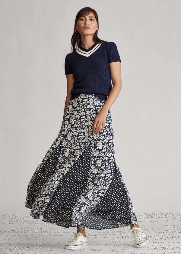Ralph Lauren Paneled Maxiskirt Tmavě Blankyt Viacfarebný | TmwoztMN