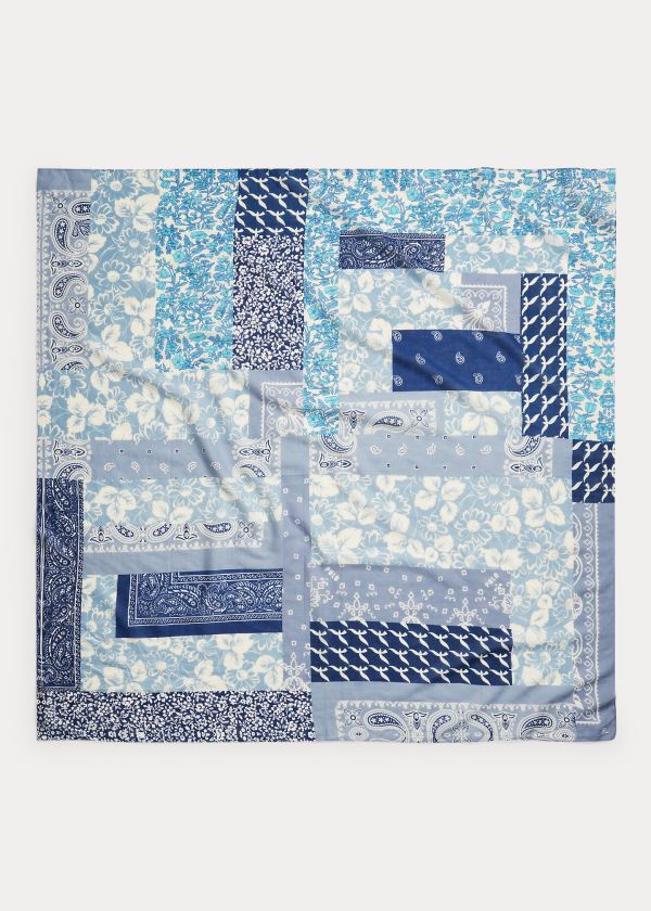 Ralph Lauren Patchwork Bavlněné Scarf Indigo | scrq21ql