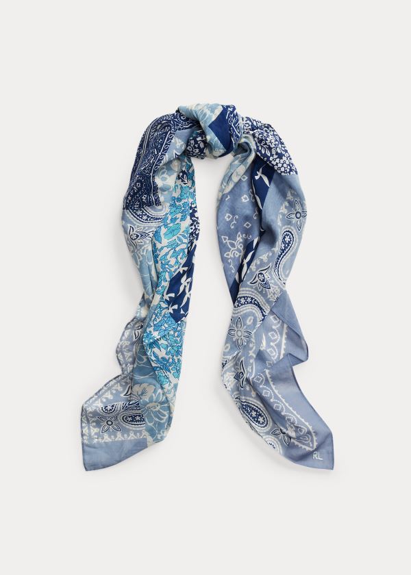 Ralph Lauren Patchwork Bavlněné Scarf Indigo | scrq21ql