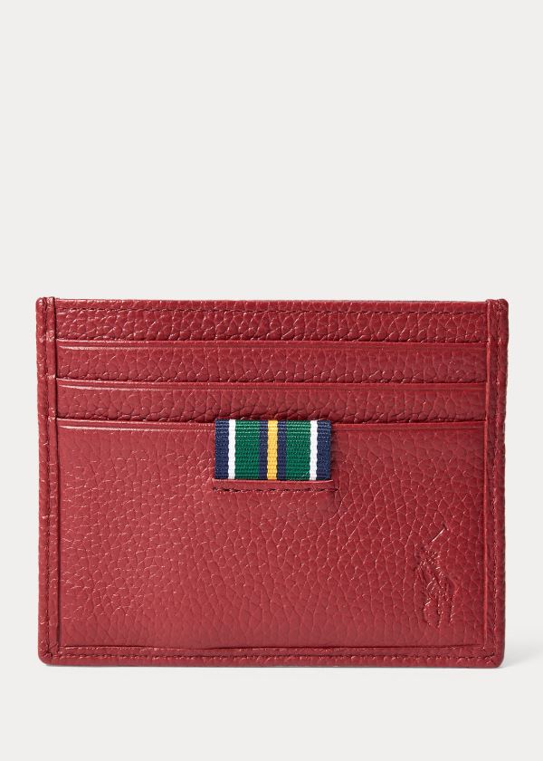 Ralph Lauren Pebbled Læder Card Case Vínové | 6LgQ1cED