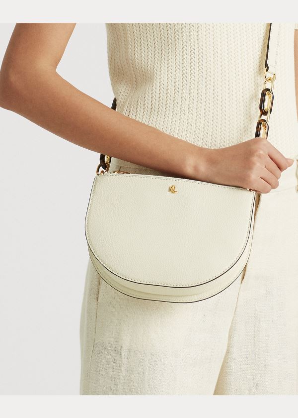 Ralph Lauren Pebbled Læder Crossbody Krém | HjRqw88p