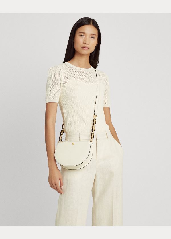 Ralph Lauren Pebbled Læder Crossbody Krém | HjRqw88p