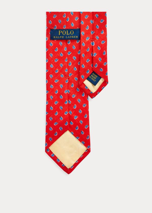 Ralph Lauren Pine-Print Linen Narrow Tie Červené | 7GiGB6vN