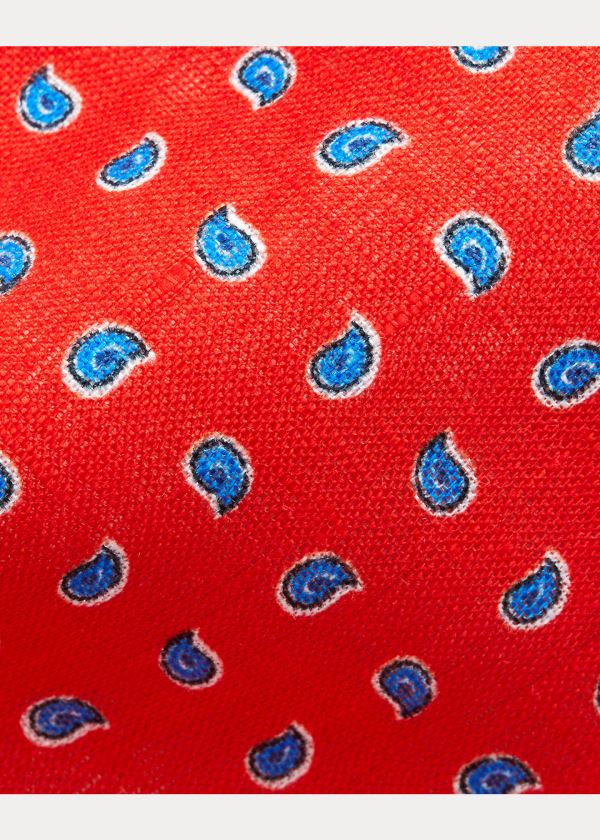 Ralph Lauren Pine-Print Linen Narrow Tie Červené | 7GiGB6vN
