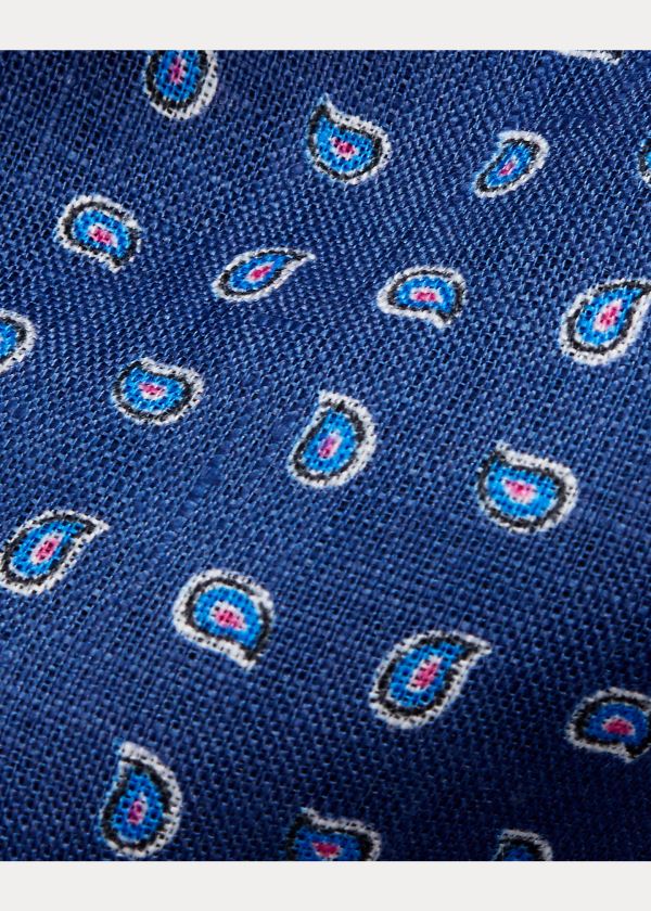 Ralph Lauren Pine-Print Linen Narrow Tie Tmavě Blankyt | ksLy2aio