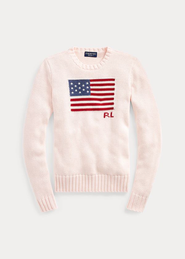 Ralph Lauren Pink Pony Flag Bavlněné Svetrové Růžové | wWE51RZ3