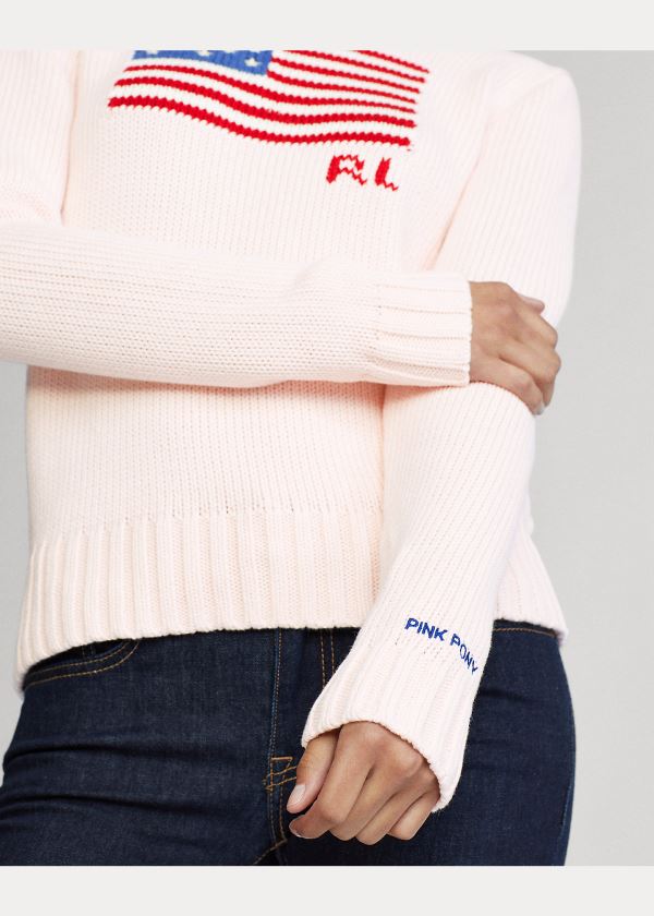 Ralph Lauren Pink Pony Flag Bavlněné Svetrové Růžové | wWE51RZ3