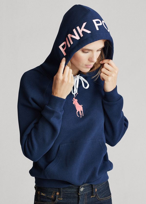 Ralph Lauren Pink Pony Fleece Hoodie Tmavě Blankyt | qW25LtOb