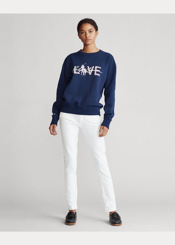 Ralph Lauren Pink Pony Fleece Sweatshirt Tmavě Blankyt | clk04e63