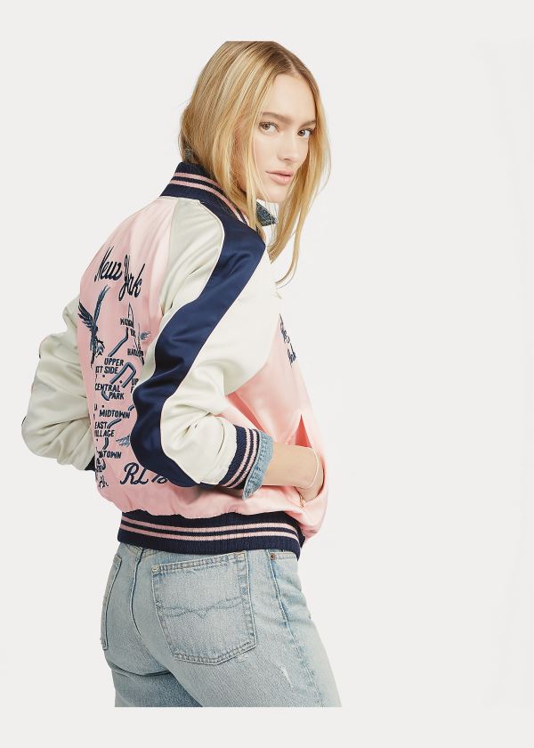 Ralph Lauren Pink Pony Satin Bomber Jacket Růžové | pUJim0b9