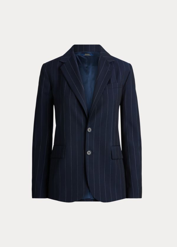Ralph Lauren Pinstripe Wool Blazer Tmavě Blankyt | ThoOcBbq