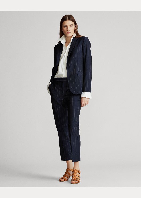 Ralph Lauren Pinstripe Wool Blazer Tmavě Blankyt | ThoOcBbq