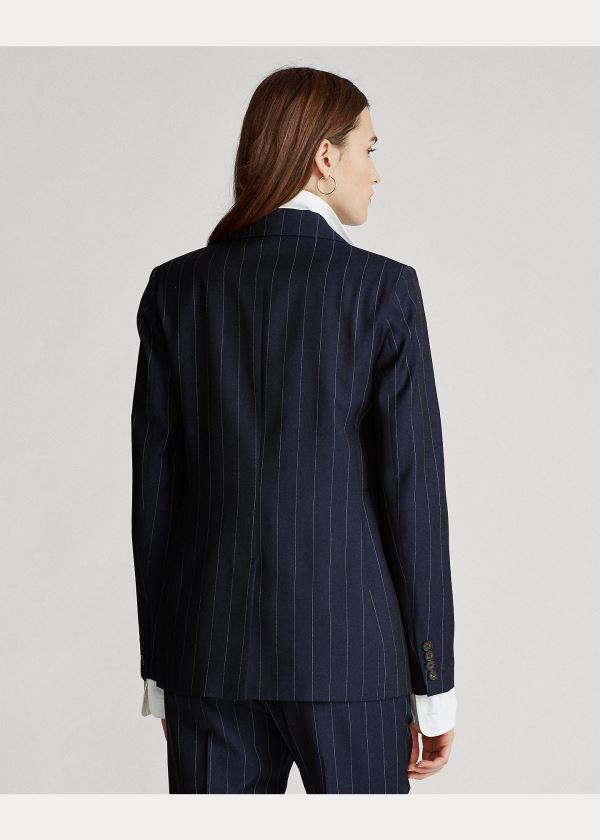 Ralph Lauren Pinstripe Wool Blazer Tmavě Blankyt | ThoOcBbq