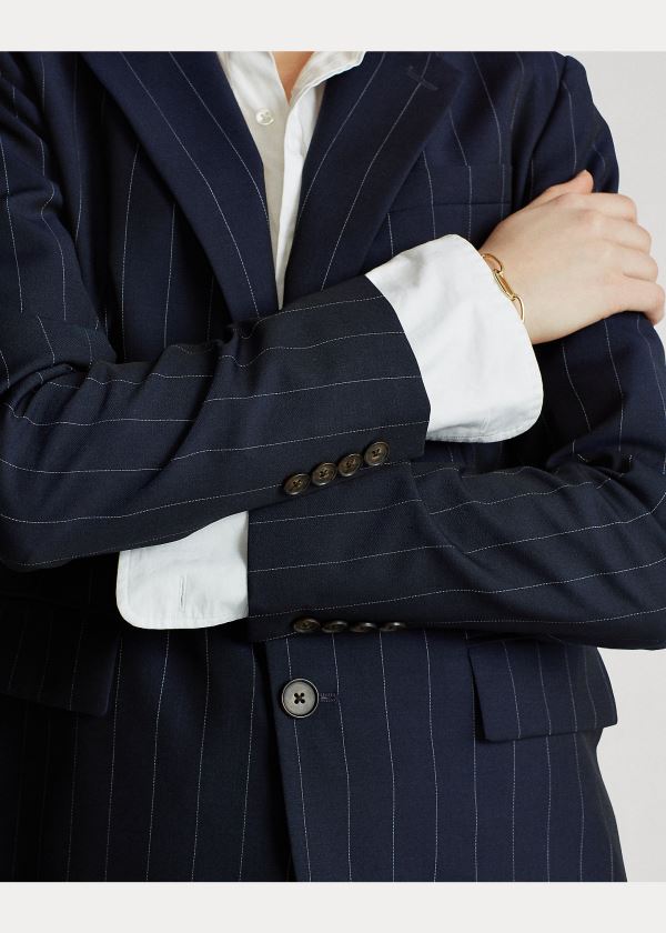 Ralph Lauren Pinstripe Wool Blazer Tmavě Blankyt | ThoOcBbq