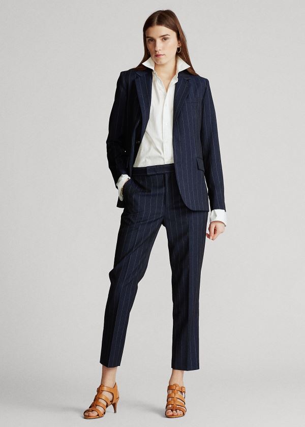 Ralph Lauren Pinstripe Wool Pant Tmavě Blankyt | zQwfSzcG