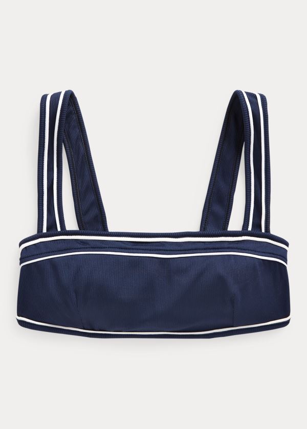 Ralph Lauren Piped-Trim Ribbed Bikiny Top Tmavě Tmavě Blankyt | AJAQtqvU