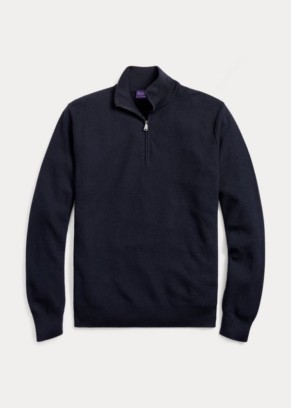 Ralph Lauren Piqué Merino-Cashmere Svetrové Tmavě Blankyt | UecjNIdE