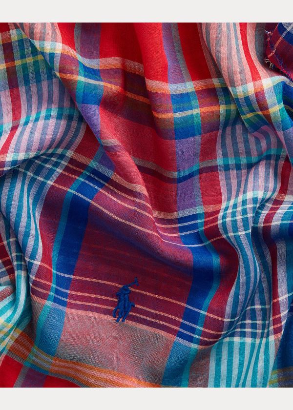 Ralph Lauren Plaid Bavlněné-Blend Scarf Fialové Červené | Qzb50qSf