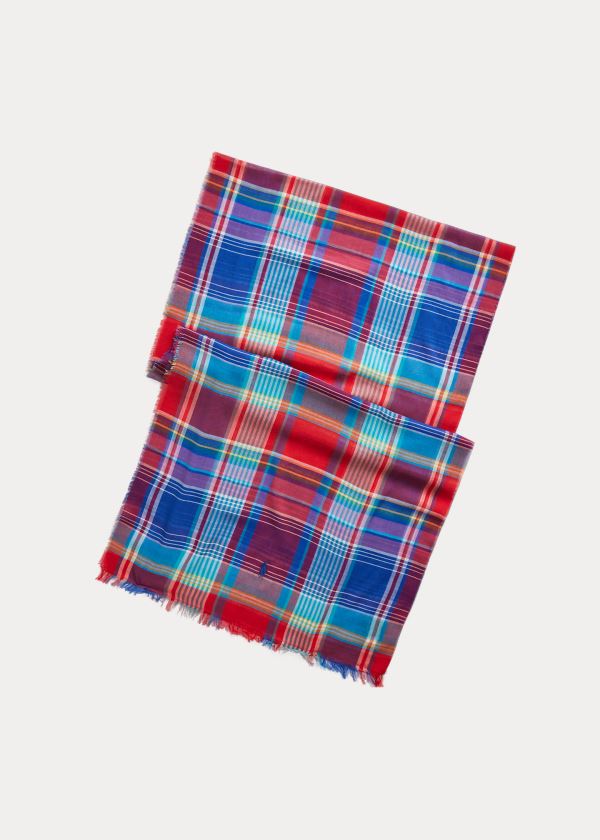 Ralph Lauren Plaid Bavlněné-Blend Scarf Fialové Červené | Qzb50qSf