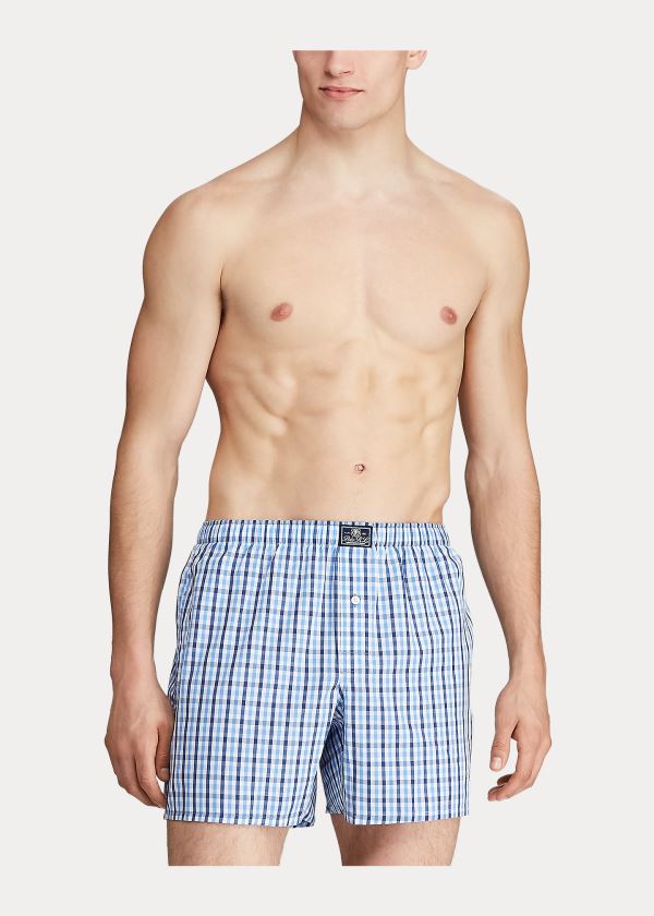 Ralph Lauren Plaid Bavlněné Boxerské Tmavě Blankyt Proužek | 6ukoi7rh