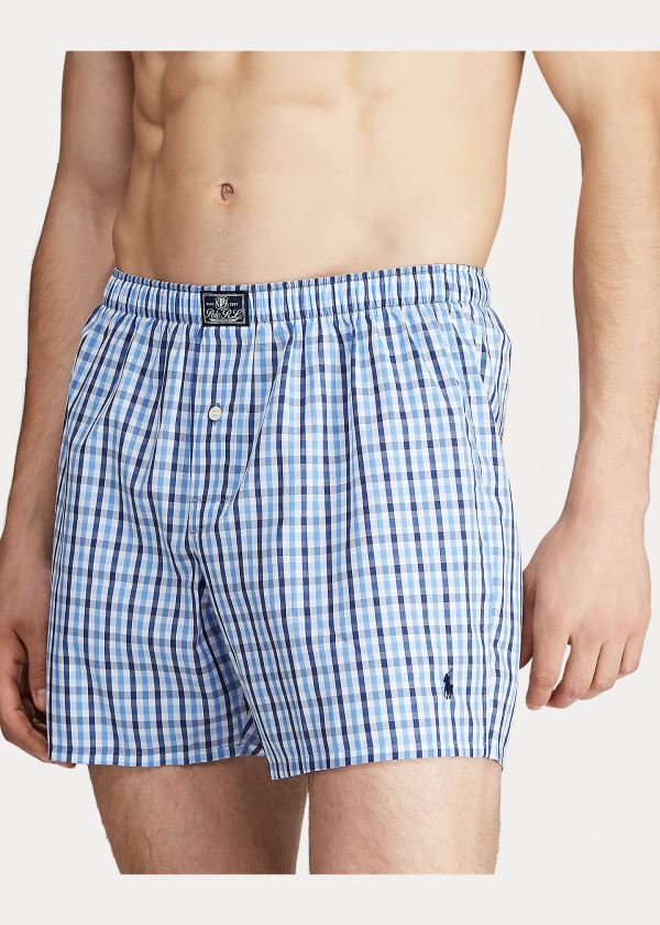 Ralph Lauren Plaid Bavlněné Boxerské Tmavě Blankyt Proužek | 6ukoi7rh