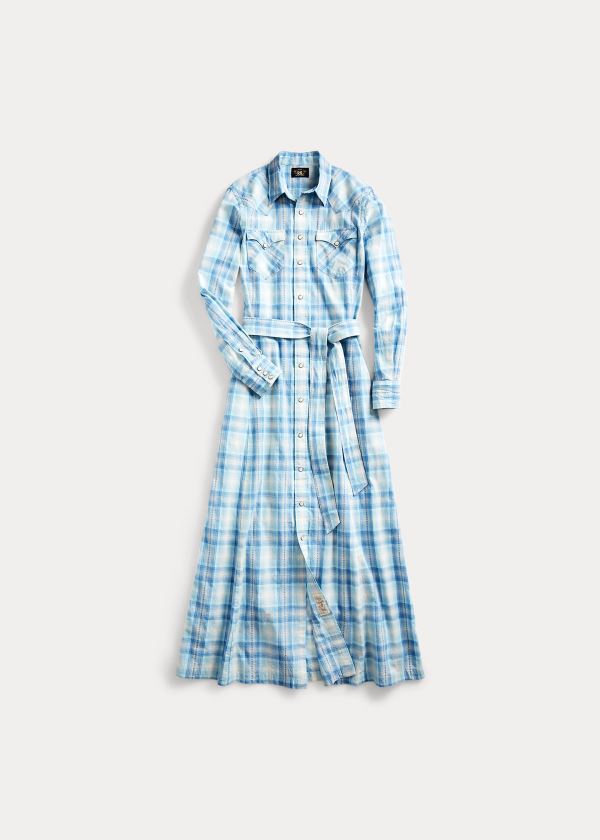 Ralph Lauren Plaid Bavlněné Shirtdress Světle Blankyt | reTQbL8f