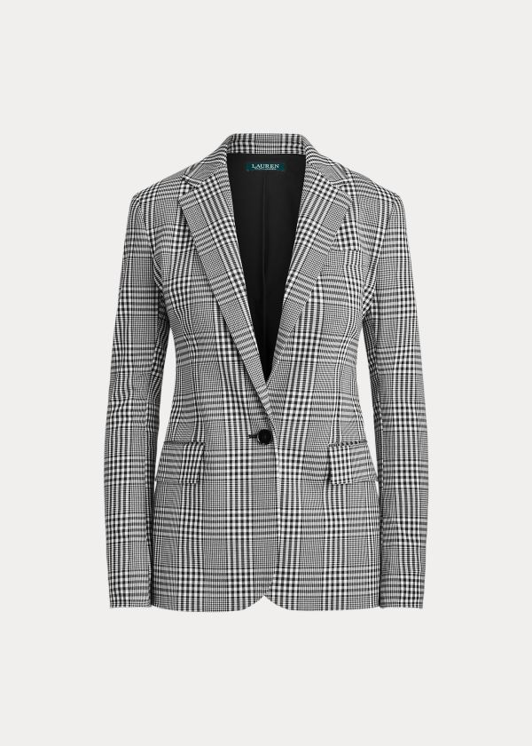 Ralph Lauren Plaid Bavlněné-Wool Blazer Černé Bílé | T3O8DoXV
